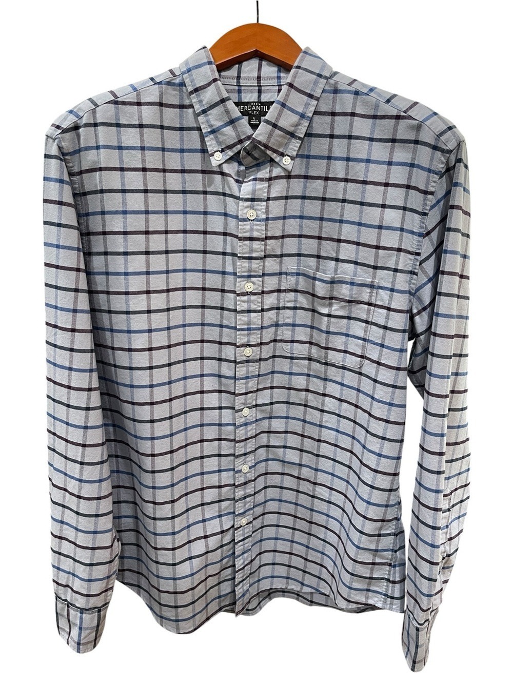 J. Crew Mercantile Flex Fit Plaid Button Down Long Sleeve Shirt SZ L Blue